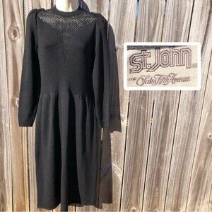 St. John Small Saks Fifth Avenue Black Santana Knit Long Sleeve Dress Vintage